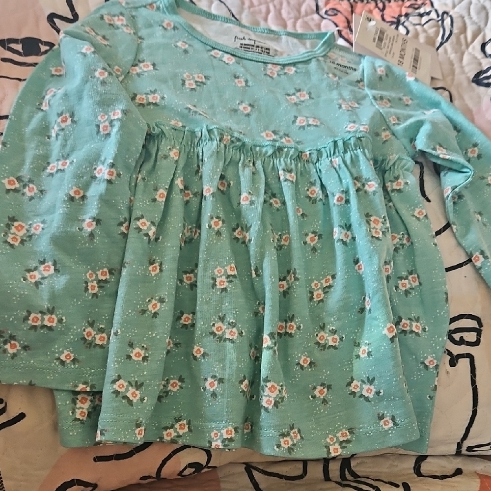 First Impression Teal Floral Long Sleeve Kids Top